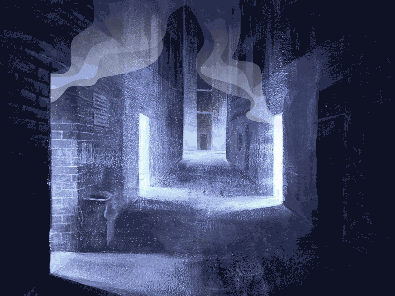 fascination street alley animation gif building dust glow illustration narrow night city smoke street urban