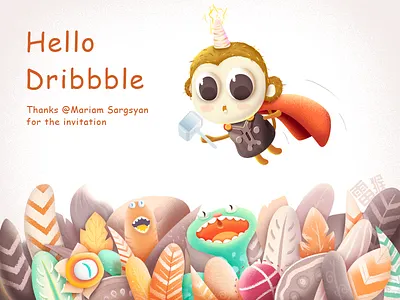 Hello Dribbble! debut dribbble hello illustration leithink lovely monkey snake