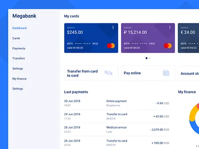 Banking Dashboard application bank banking cards dashboard personal cabinet service web