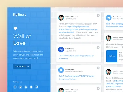 Our wall of love app bigbinary design flat love ruby typography ui ux web web development work
