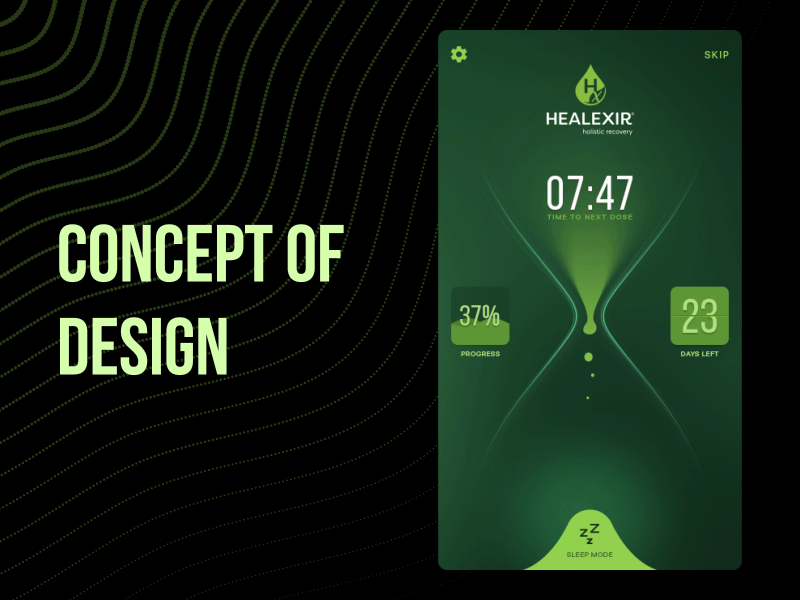 The Healexir app android concept hourglass ios liquid protocol recovery timer ui ux