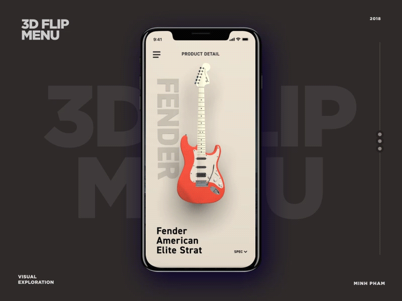 3D flip menu 3d animation guitar interaction menu mobile motion ui ux vietnam web