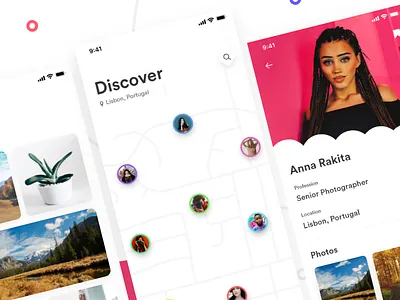Profile, Photographer & Hire album app camera clean discover event hire interface minimal photographer profile white