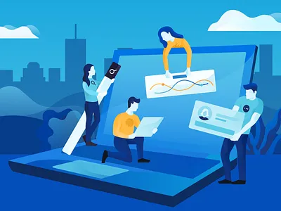 Manage Apps abstract cool design flat illustration laptop modern people simple web working