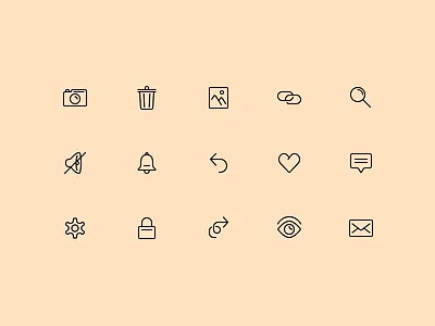 Icons arrows camera comment eye icon icons link mute photo search settings trash