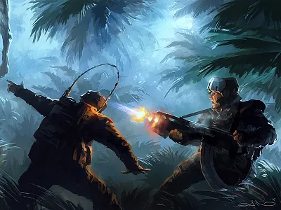 "Ufo In The Jungle" (+process) 2d art jungle process sci fi starship troopers ufo