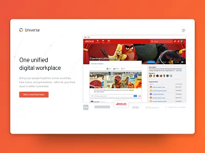 Universe - Your unified digital workplace header hero landing page orange universe webdesign workplace