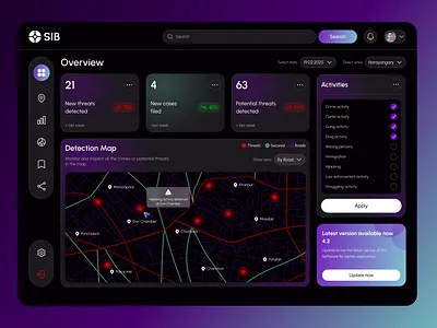 Crime Detecting Dashboard UI aiux crimeanalytics crimedetection cyberintelligence dailyui dashboarddesign datavisualization designinspiration designtrends dribbble infographicdesign lawenforcementtech securitydashboard smartdashboard techui threatmonitoring uidesign uxdesign uxui webappdesign