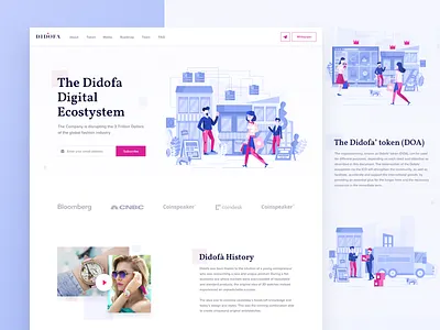 Didofa Landing Page blockchain cryptocurrency blockchain ecosystem clean visual minimal design fashion industry ico webpage flat illustration landing page design interface purple blue colors ui ux