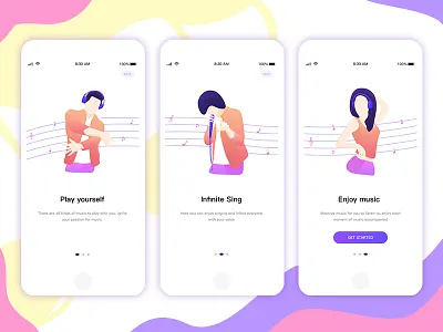 Sing App Onboarding Screens app colour mobile music onboarding pagination screen sing ui ux walkthrough