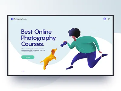 Photography Course Hero Header course dog hero header illustration man online course photographer photography procreate puppy web design website