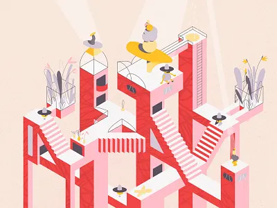 City of Stairs - Isometric Illustration animation illustration isometric illustration isometry motion design motion graphics
