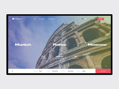 Hotels.com desktop fullscreen hotel minimal motion travel ui ux web website