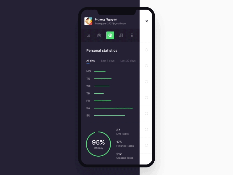 Statistics Side Bar app interaction menu side bar slide statistics swipe todo vietnam
