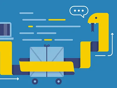 Python in Yellow blue coding computer flat illustration minimalist programming python snake yellow