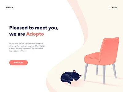 Adopt A Pet Landing Page Illustration adopt animal button cat furniture home illustration landing page pet ui vector web page