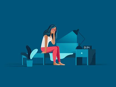 1 Toothache In The Night Illustration bed blue character clean dentist illustration plant teeth toothache woman