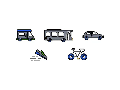 Commute Icons bike bus car commute flat icons line icons shoe van walking