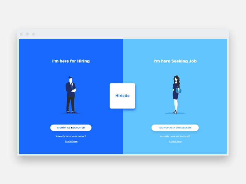 Hiristic - Signup UX animation fold gif hiring motion portal role signup split ui ux web