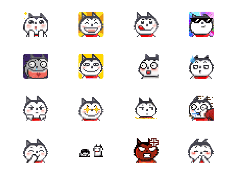 pixel husky sticker cute dog emoji gif happy husky interaction lol love motion pixel pixel art pixelart punch rainbow smile sticker wechat weixin zelda