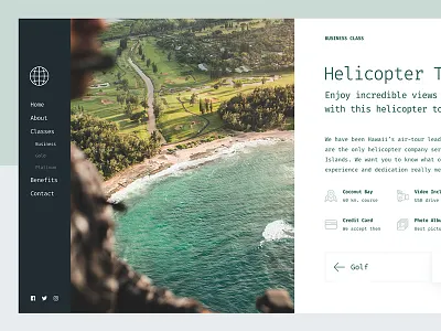 Business Class – Activities Layout clean concierge crisp fira mono flat helicopter modern shadow subtle tour ui ux