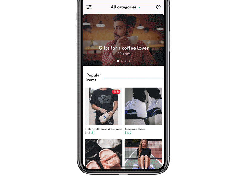 Early concept — animation animation app card category feed filters flinto instagram ios item mobile transition