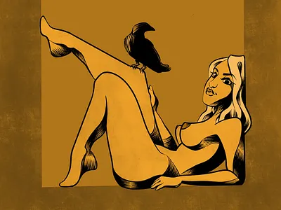 The Golden Crow cartoon character crow design drawing illustration nude woman