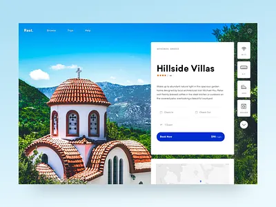 Rest. airbnb booking cards greece hotel service travel ui vacation