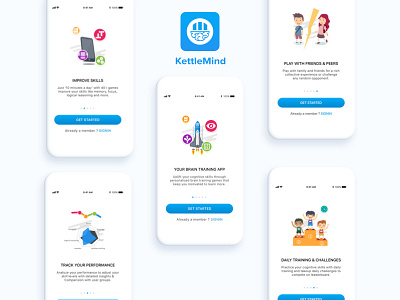 Onboarding Screens app icon friends illustrations login screen logo mobile app multiplayer onboarding screens skill tracking training walkthrough