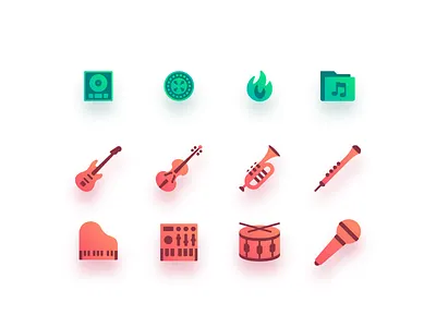 Music Icons drums guitar keyboards microphone music percussion piano strings violin wind wind instrument