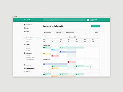 Clik Remote - Engineers Schedule app design art direction dashboard ui design user experience user interface web app website application