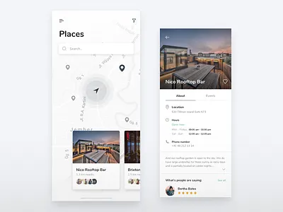 Find great places and events near you app events iphone layout location map mobile profile ui user ux