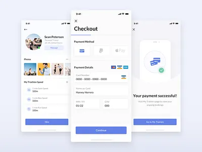 Checkout Flow app checkout discover ios layout mobile order profile sport trainers ui ux
