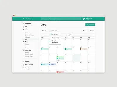 Clik Remote - Diary app design art direction dashboard diary ui design user experience user interface web app website application