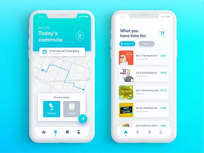 The Daily Hack 8 - Automated Podcast Choose for Commutes app automation book commute daily directions gradient map mobile podcast ui ux