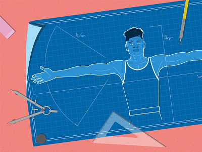 The Making of Mo Bamba basketball blue print draft editorial hoop illustration mo bamba nba ncaa ringer schematic sports