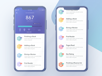 Book Case App Screen achievements application book case app design experience interface landing page mobile navigation ui