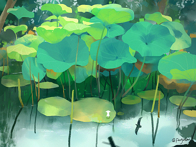 梦幻之旅-荷 art green illustrations lotus tree