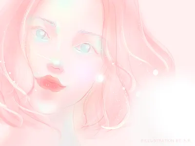 Girl with a pearl earring girl illustration pear pink