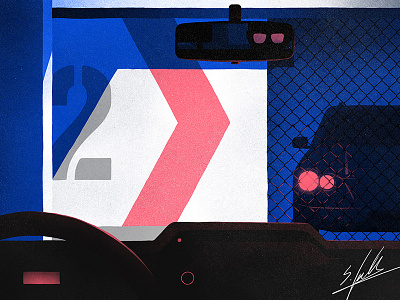 Graphic Illustration: Backseat flat graphic illustration man minimalism minimalistic noir parking lot