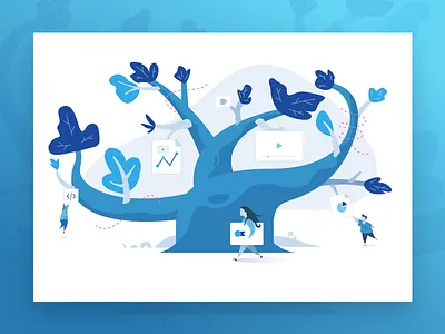 Learning Management System Illustration blue data illustration learning liferay management organic tree ux