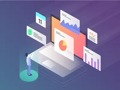 Data Analysis isometric illustrations admin panel agency android branding colorful creative design dashboard data analysis data visualizing design devices illustration ios isometric landing page mobile app product ui ux web design