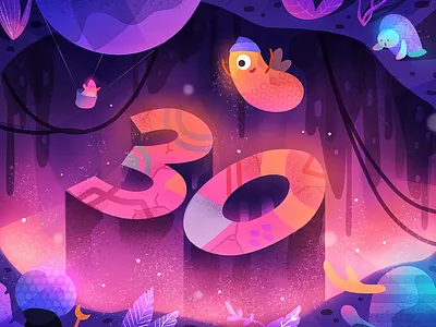 30k followers! alien celebration character characters cliff cute gradient happy illustration monster monsters nature