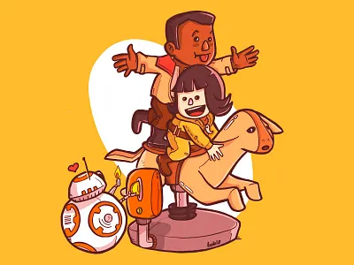 The Last Jedi: Rose, Finn & BB-8 in falthier ride bb8 cute episode 8 falthier finn illustration movie ride rose star wars the last jedi