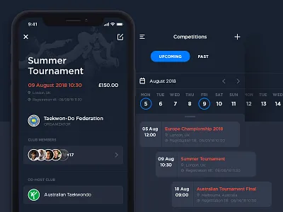 🥋 Taekwon-Do Competitions Schedule application calendar dark event card ios iphone x list mobile schedule sport taekwondo ui