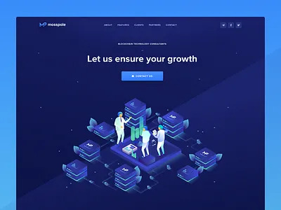 Mosspole Landing Page Header blockchain cryptocurrency contribution ico crypto website decentralized consulting isometric illustration landing page ico token roadmap token ui ux user experience visual clean design web design user interface