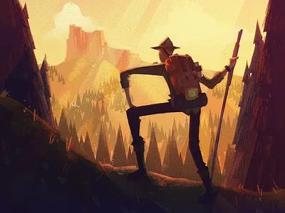 Hike background background painting editorial editorial illustration environment forest hike illustration mountain trees wilderness woods