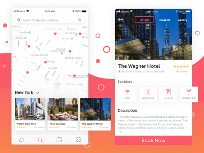 Booking Hotel App booking design flat form hotel ios iphone listing profile reviews sketch travel
