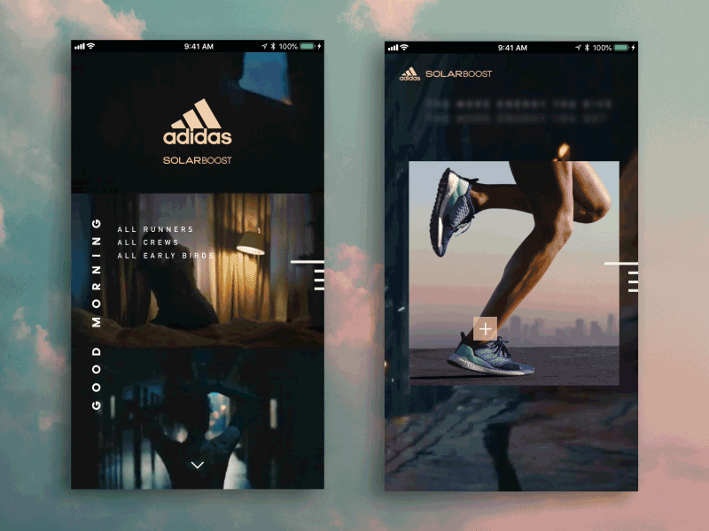 Adidas Solarboost adidas animations campaign famous studio mobile design uiux visual design