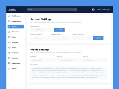 Settings Dashboard - Daily UI Challenge #007 account app challenge daily dashboard design mobile profile settings ui ux web